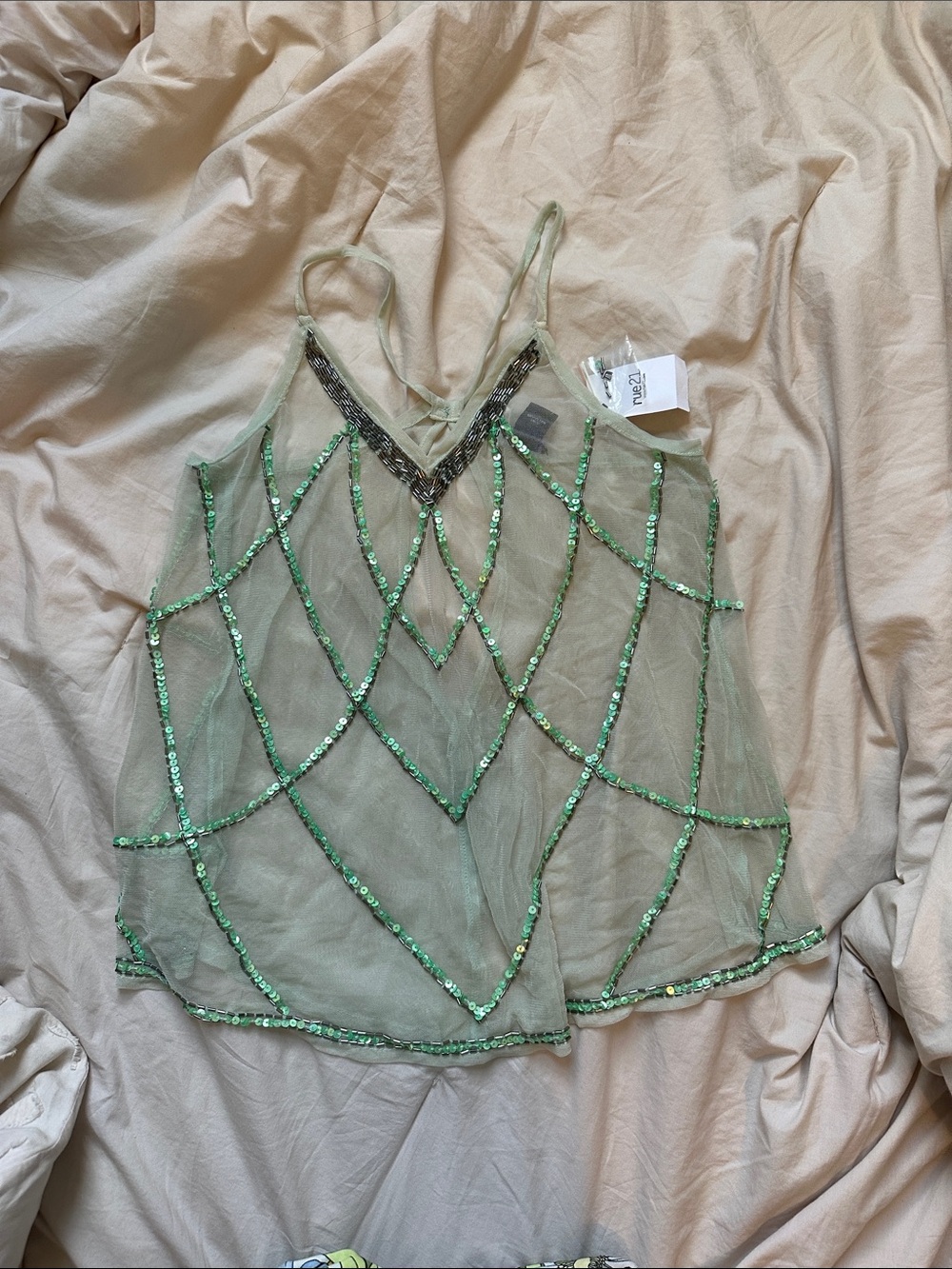 Rue21 Green Sequin Mesh Cami Top
